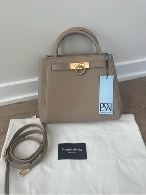 Parisa Wang Madison Top Handle Medium Taupe Bag w Gold Hardware 100% AU calfskin